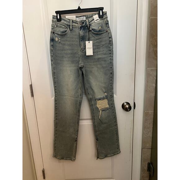 Judy Blue Straight Fit Jeans Women's 7/28 Destroyed High Waisted Side Slit Hem - Picture 3 of 12